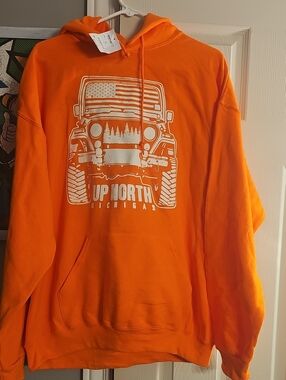 Jerzees Orange Hooded Sweatshirt with White Off-Road Graphic